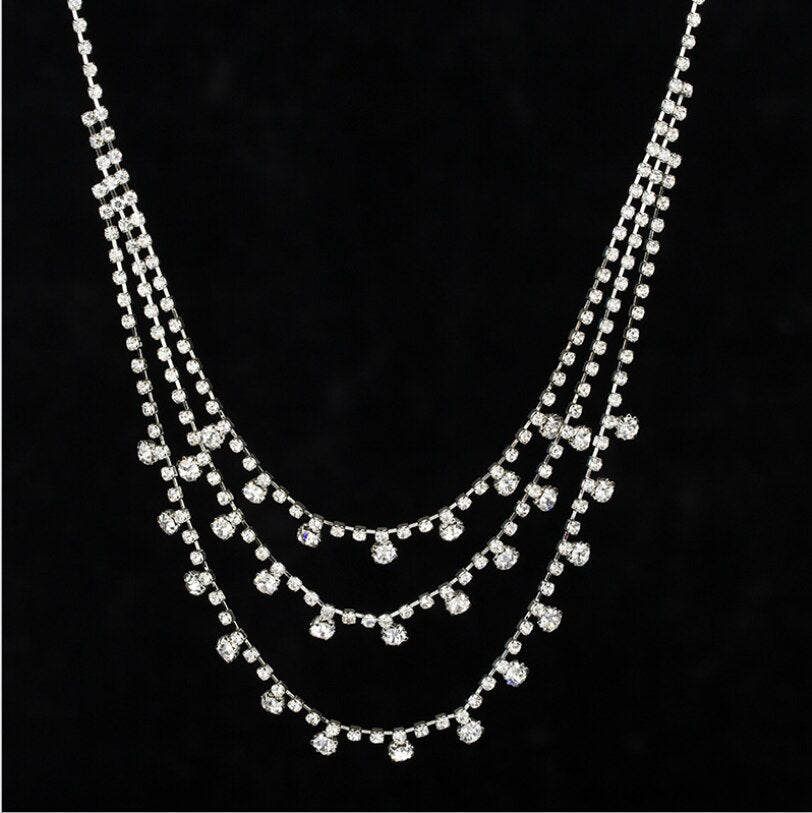 Multi layer diamond necklace  Claw chain  Short snake bone chain  female  Jewelry