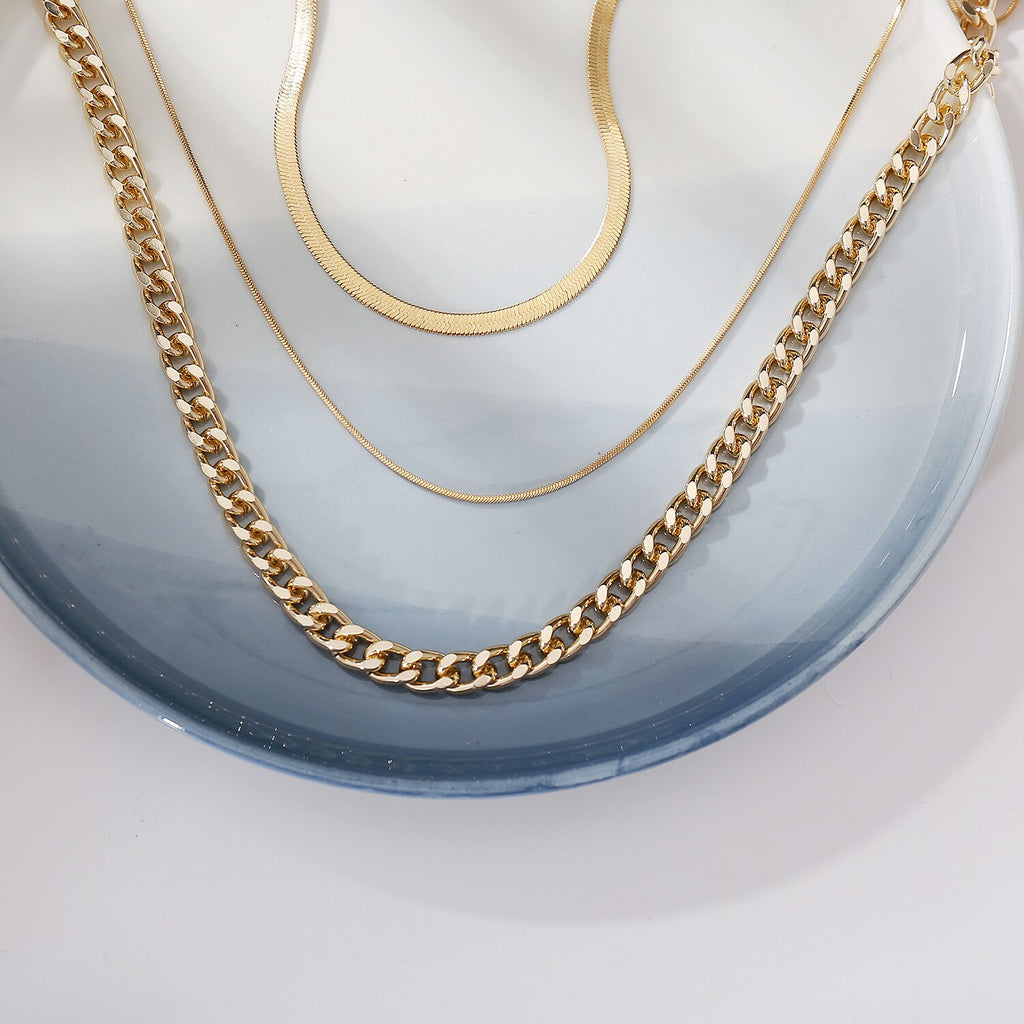 Multi-layered Thick Chain Stacking Snake Chain Clavicle Necklace For Women Vintage Gold Choker Sweater Necklace Party Jewelry Gi