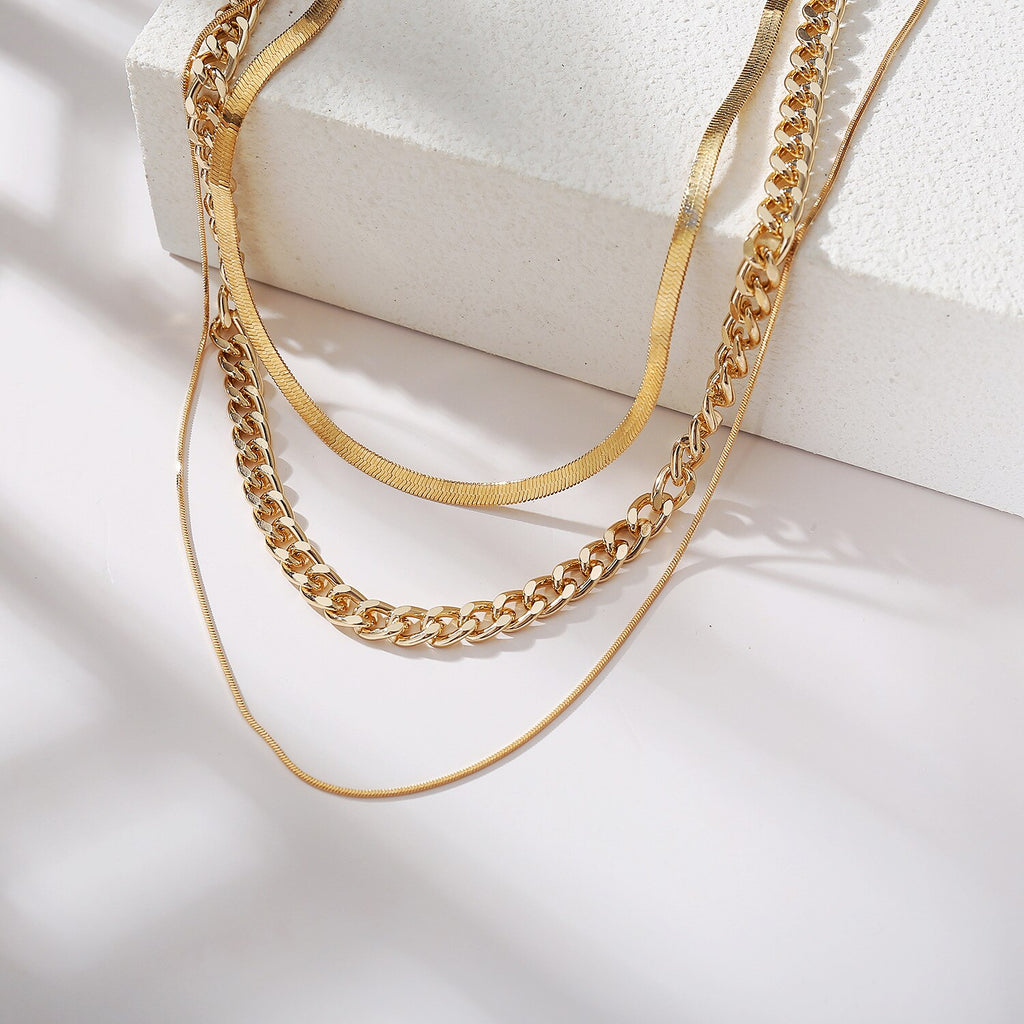 Multi-layered Thick Chain Stacking Snake Chain Clavicle Necklace For Women Vintage Gold Choker Sweater Necklace Party Jewelry Gi