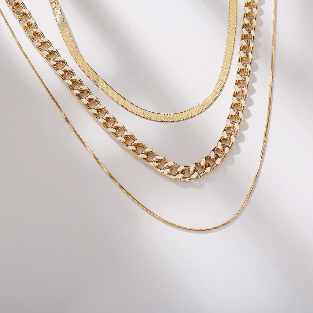Multi-layered Thick Chain Stacking Snake Chain Clavicle Necklace For Women Vintage Gold Choker Sweater Necklace Party Jewelry Gi