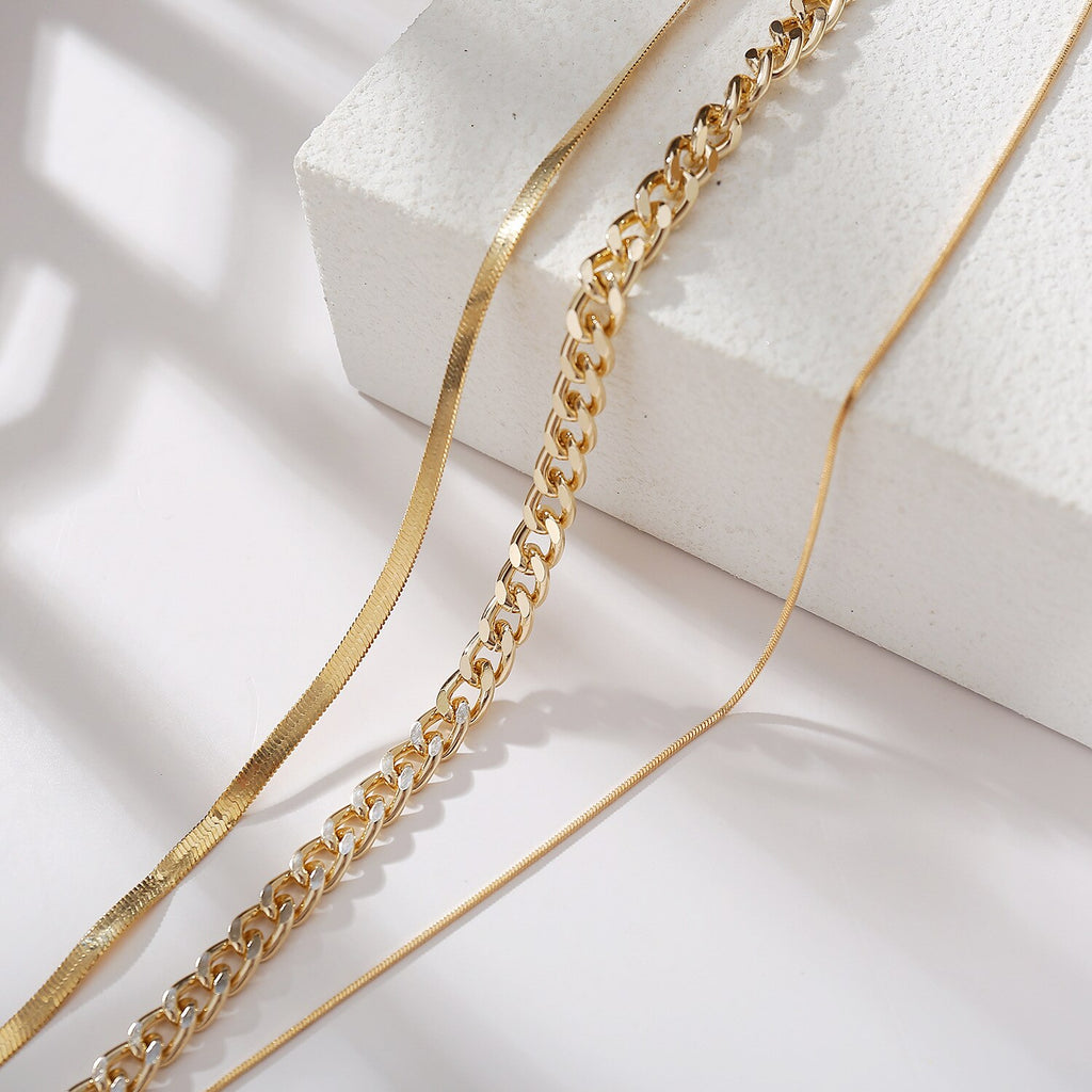 Multi-layered Thick Chain Stacking Snake Chain Clavicle Necklace For Women Vintage Gold Choker Sweater Necklace Party Jewelry Gi