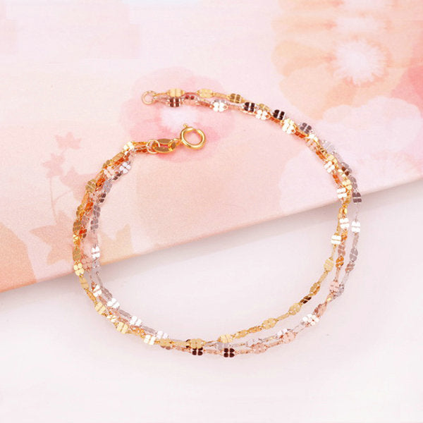 Multi-tone 18K Gold Bracelet for Women Four-leaf Clover 18K Multi-color White Yellow Rose Bracelet Fashion Fine Jewelry