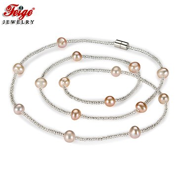 Multic pearl necklaces Trendy sweater chain natural cultivated for women's fine jewelry decoration suspension 6-7mm