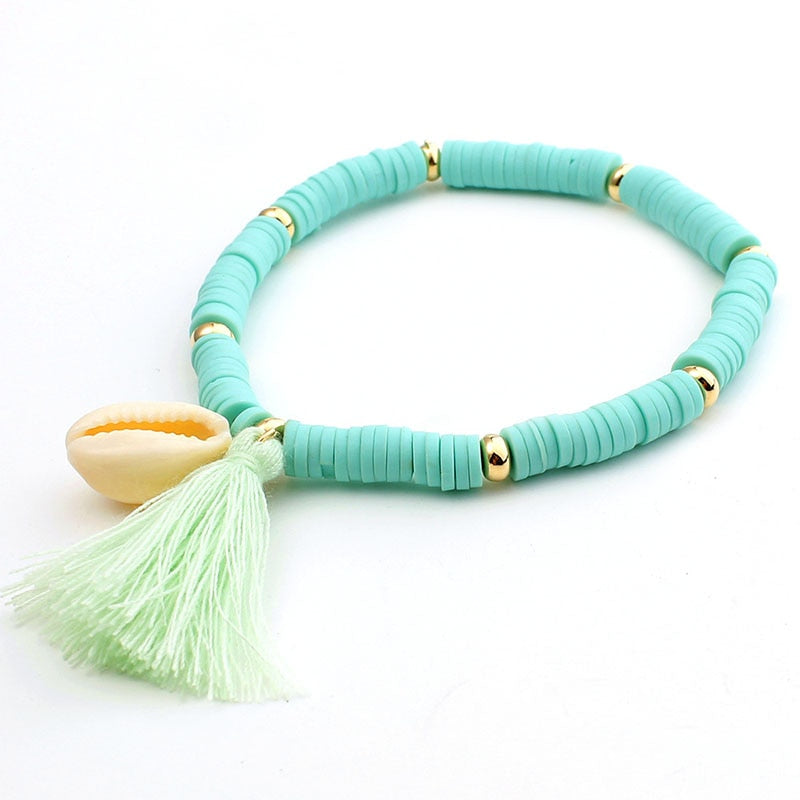 Multicolor Bohemian Shell Tassel Bracelet 7 colors Ehthic Beach Boho Statement Cotton Rope Chain Woven Bracelet for Women