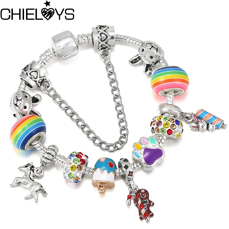 Multicolor Cartoon Enamel Ice Cream Charms Beads Cute Bunny Pendant DIY Charm Bracelet For Women Jewelry Gifts