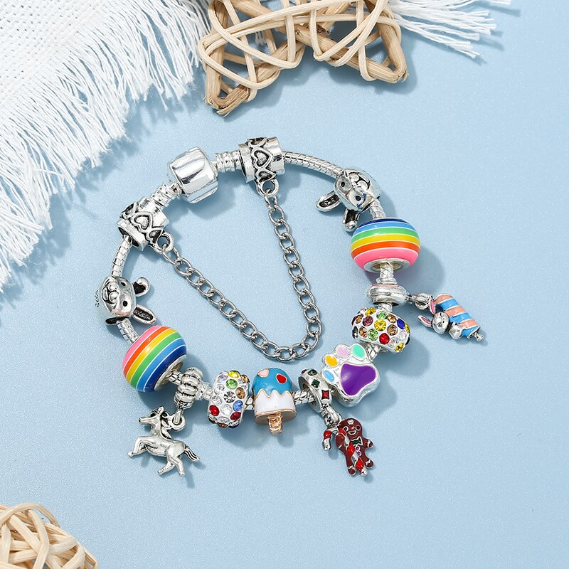 Multicolor Cartoon Enamel Ice Cream Charms Beads Cute Bunny Pendant DIY Charm Bracelet For Women Jewelry Gifts