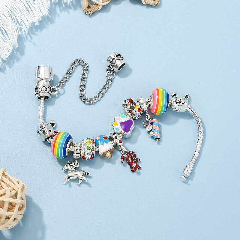 Multicolor Cartoon Enamel Ice Cream Charms Beads Cute Bunny Pendant DIY Charm Bracelet For Women Jewelry Gifts