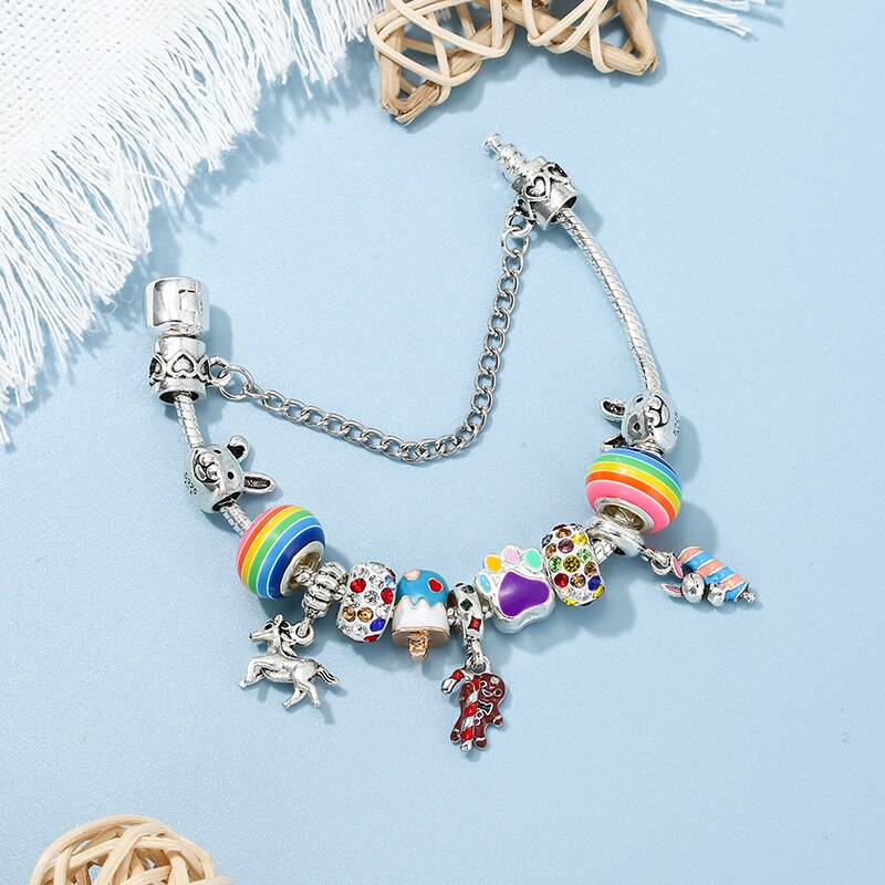 Multicolor Cartoon Enamel Ice Cream Charms Beads Cute Bunny Pendant DIY Charm Bracelet For Women Jewelry Gifts