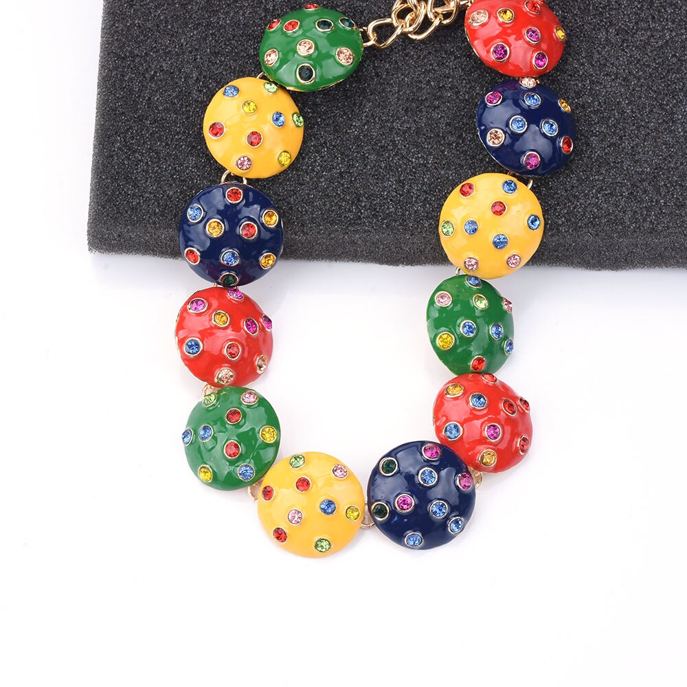 Multicolor Enamel Large Collar Big Choker Necklace For Women Inlay Rhinestone Necklaces Female Indian Ethnic Statement Necklace