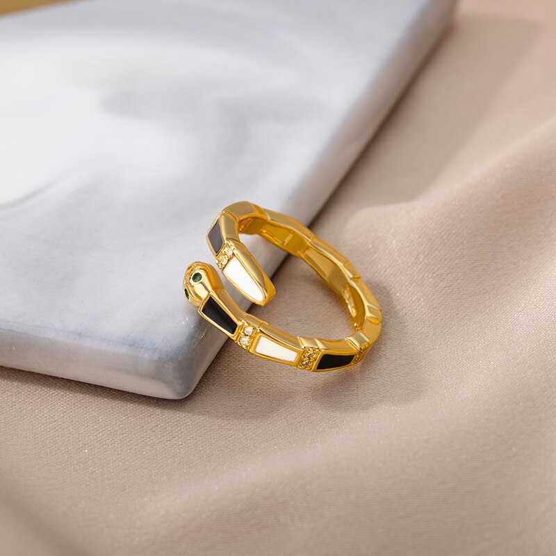 Multicolor Enamel Snake Rings for Women Open Adjustable Stainless Steel Couple Ring Colorful Wedding Aesthetic Jewelry anillos