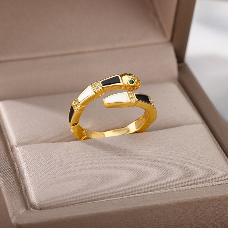 Multicolor Enamel Snake Rings for Women Open Adjustable Stainless Steel Couple Ring Colorful Wedding Aesthetic Jewelry anillos