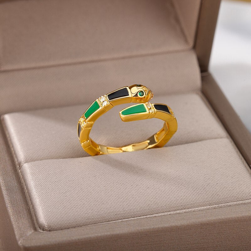 Multicolor Enamel Snake Rings for Women Open Adjustable Stainless Steel Couple Ring Colorful Wedding Aesthetic Jewelry anillos