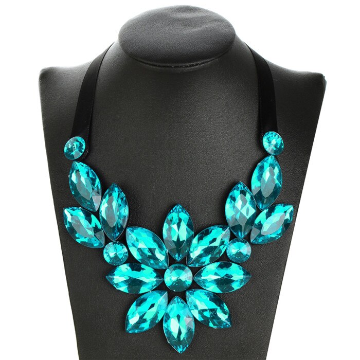 Multicolor Flower Choker Necklace for Women Ribbon Rope Necklace Collars Big Crystal Statement Necklace Jewelry Collier Femme