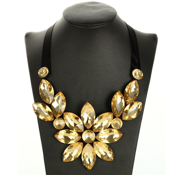 Multicolor Flower Choker Necklace for Women Ribbon Rope Necklace Collars Big Crystal Statement Necklace Jewelry Collier Femme