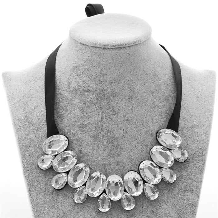 Multicolor Flower Choker Necklace for Women Ribbon Rope Necklace Collars Big Crystal Statement Necklace Jewelry Collier Femme