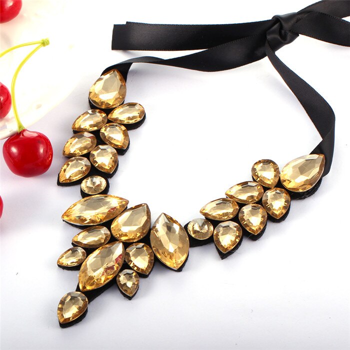 Multicolor Flower Choker Necklace for Women Ribbon Rope Necklace Collars Big Crystal Statement Necklace Jewelry Collier Femme