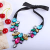 Multicolor Flower Choker Necklace for Women Ribbon Rope Necklace Collars Big Crystal Statement Necklace Jewelry Collier Femme