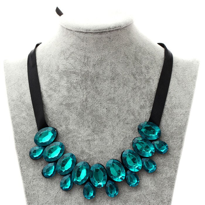 Multicolor Flower Choker Necklace for Women Ribbon Rope Necklace Collars Big Crystal Statement Necklace Jewelry Collier Femme