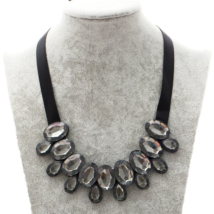 Multicolor Flower Choker Necklace for Women Ribbon Rope Necklace Collars Big Crystal Statement Necklace Jewelry Collier Femme