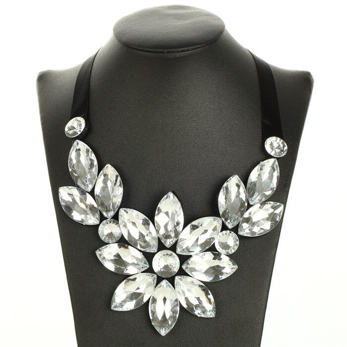 Multicolor Flower Choker Necklace for Women Ribbon Rope Necklace Collars Big Crystal Statement Necklace Jewelry Collier Femme