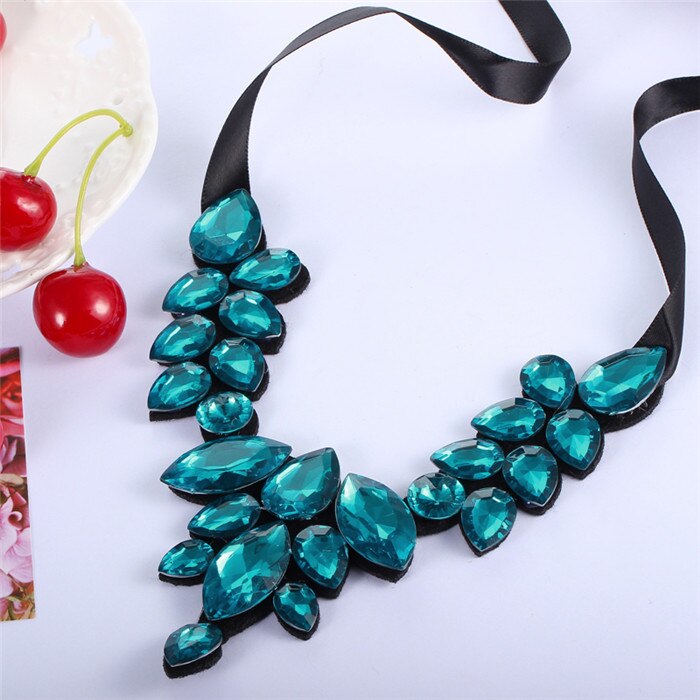 Multicolor Flower Choker Necklace for Women Ribbon Rope Necklace Collars Big Crystal Statement Necklace Jewelry Collier Femme
