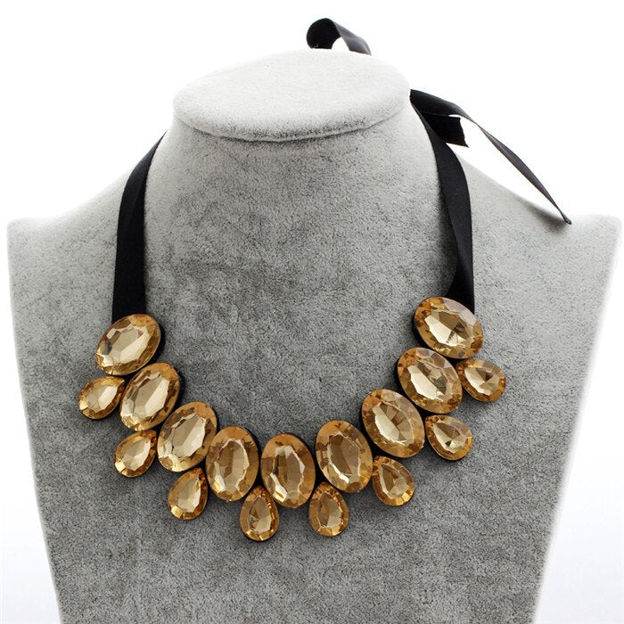 Multicolor Flower Choker Necklace for Women Ribbon Rope Necklace Collars Big Crystal Statement Necklace Jewelry Collier Femme