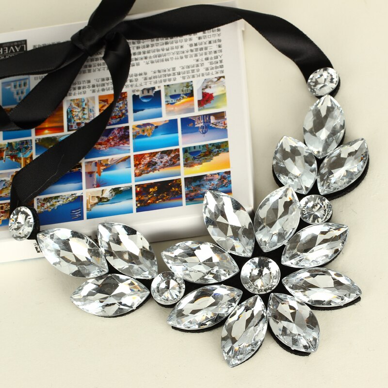 Multicolor Flower Choker Necklace for Women Ribbon Rope Necklace Collars Big Crystal Statement Necklace Jewelry Collier Femme