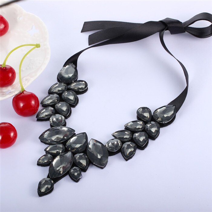 Multicolor Flower Choker Necklace for Women Ribbon Rope Necklace Collars Big Crystal Statement Necklace Jewelry Collier Femme