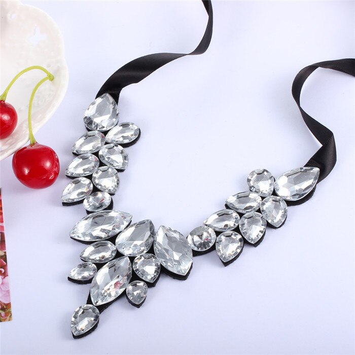 Multicolor Flower Choker Necklace for Women Ribbon Rope Necklace Collars Big Crystal Statement Necklace Jewelry Collier Femme
