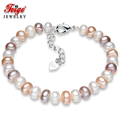 Multicolor Natural Pearl Strand Bracelet for Lady Party Jewelry 7-8MM Pearls Handmade Jewellery Dropshipping FEIGE