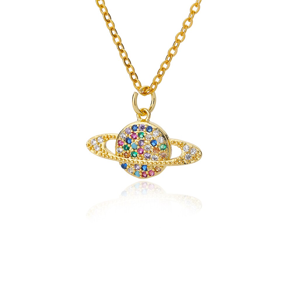 Multicolor Rainbow Zircon Necklace For Women Long Chain Charm Gold Color Necklaces Couple Wedding Band Aesthetic Jewerly