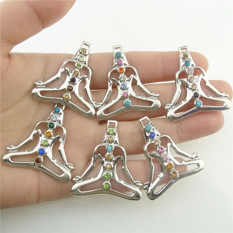 Multicolor Rhinestone Crystal Chakra Charms Buddha Yoga Meditation Pendant Leather Collar Necklaces Women Souvenir Gift Jewelry