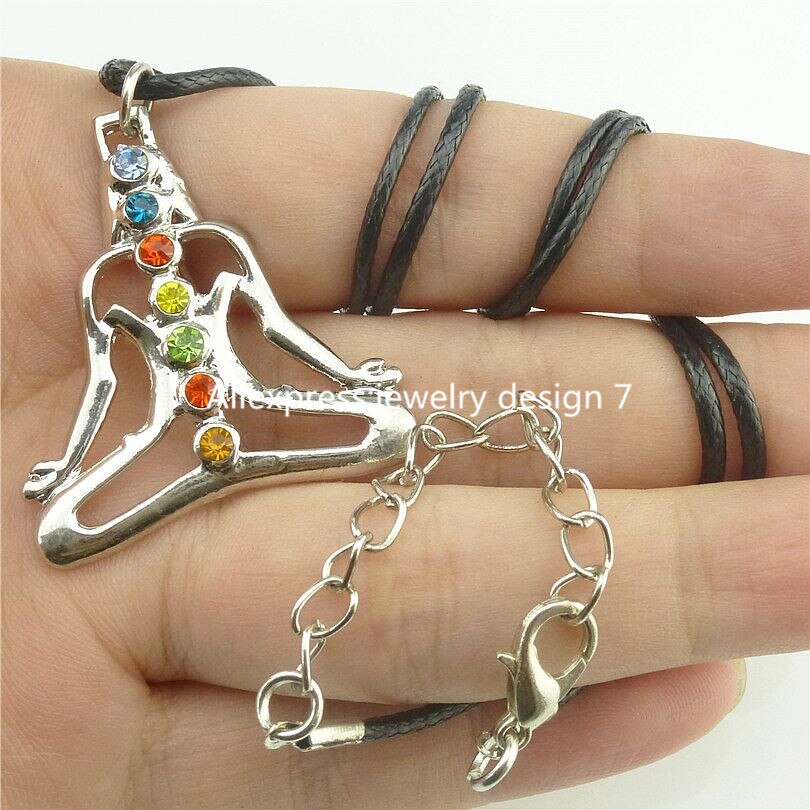 Multicolor Rhinestone Crystal Chakra Charms Buddha Yoga Meditation Pendant Leather Collar Necklaces Women Souvenir Gift Jewelry