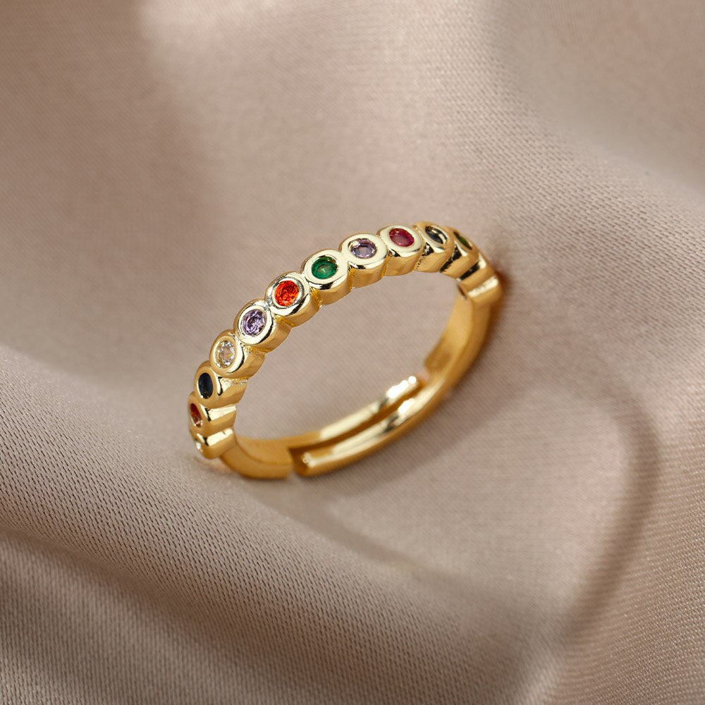 Multicolor Zircon Ring for Women Stainless Steel 2023 Trendy Open Adjustable Finger Ring Dazzling CZ Stone Couple Jewelry Gift