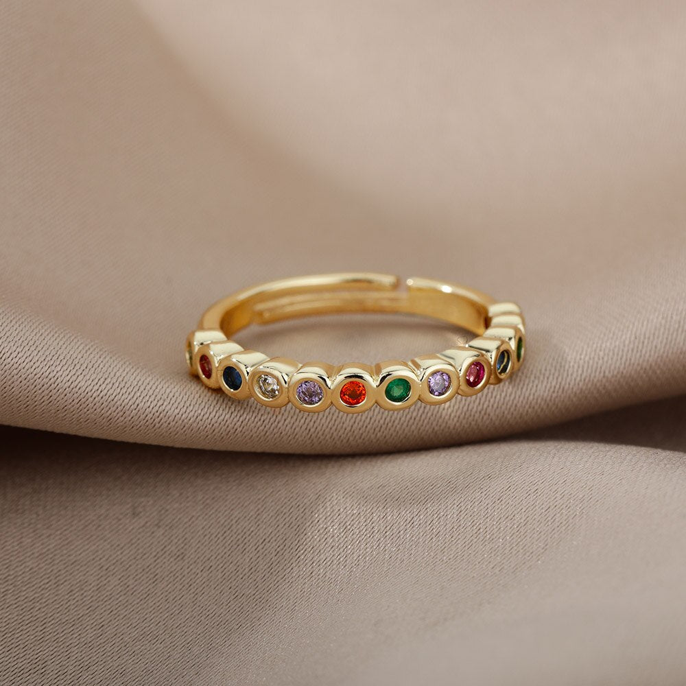 Multicolor Zircon Ring for Women Stainless Steel 2023 Trendy Open Adjustable Finger Ring Dazzling CZ Stone Couple Jewelry Gift