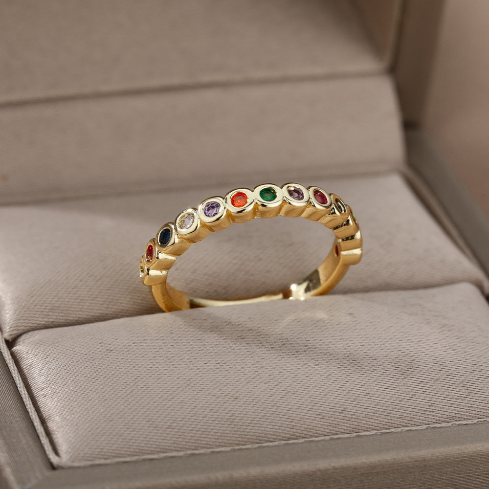 Multicolor Zircon Ring for Women Stainless Steel 2023 Trendy Open Adjustable Finger Ring Dazzling CZ Stone Couple Jewelry Gift