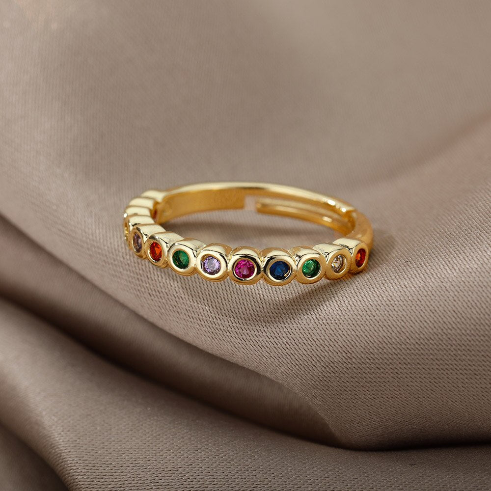 Multicolor Zircon Ring for Women Stainless Steel 2023 Trendy Open Adjustable Finger Ring Dazzling CZ Stone Couple Jewelry Gift