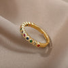 Multicolor Zircon Ring for Women Stainless Steel 2023 Trendy Open Adjustable Finger Ring Dazzling CZ Stone Couple Jewelry Gift