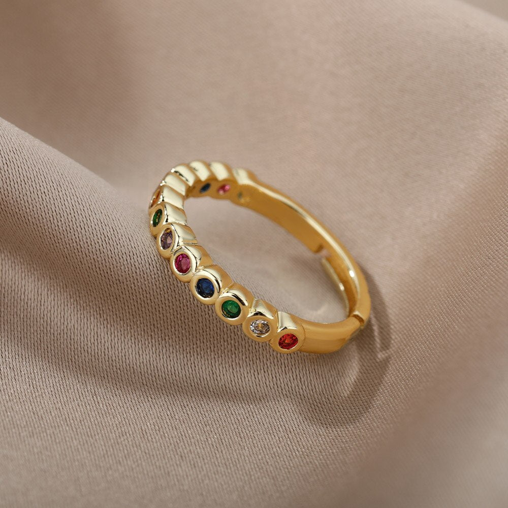 Multicolor Zircon Ring for Women Stainless Steel 2023 Trendy Open Adjustable Finger Ring Dazzling CZ Stone Couple Jewelry Gift
