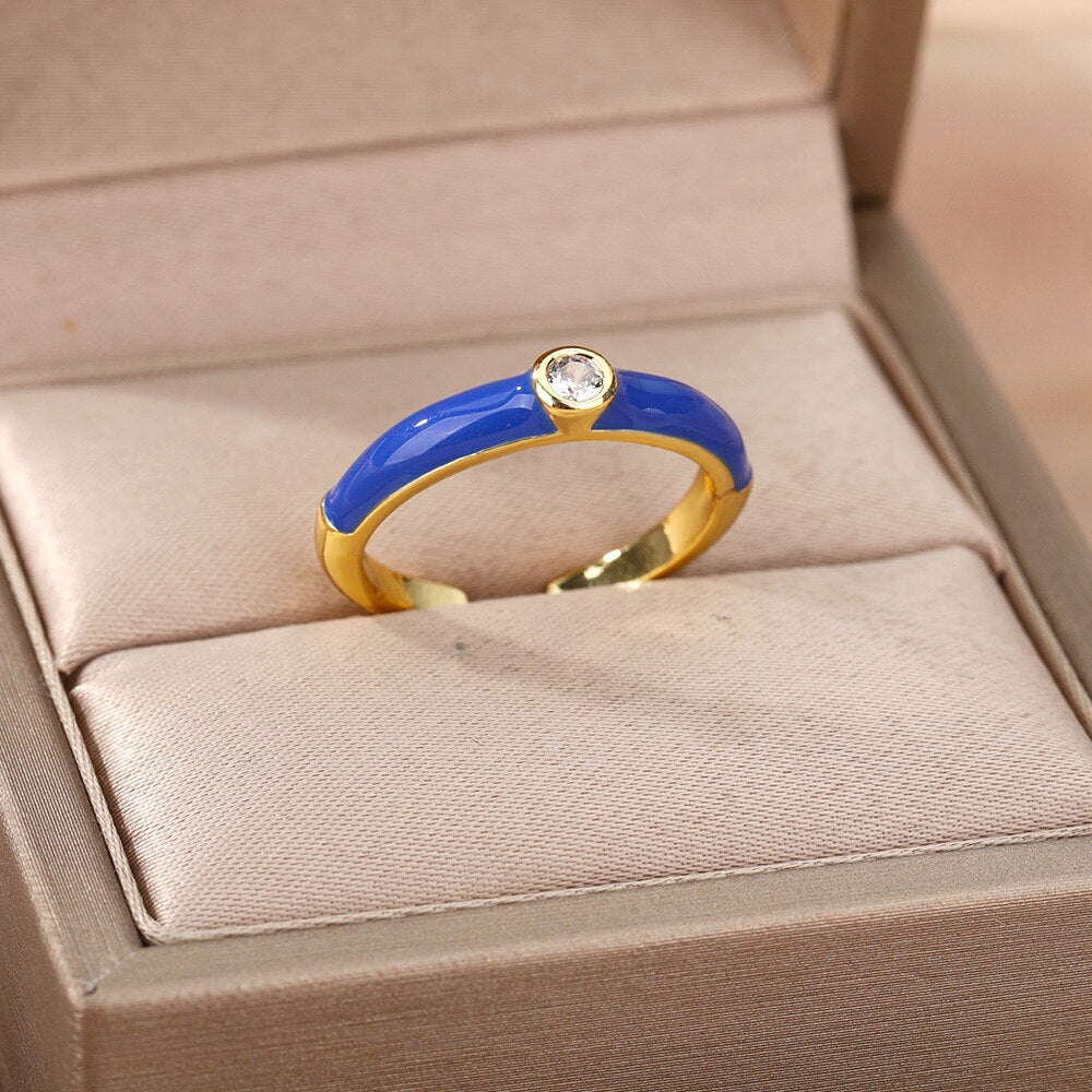 Multicolor Zircon Rings for Women Creative Paint Open Adjustable Ring Geometry Irregular 2023 Trend Couple Jewerly Accessories