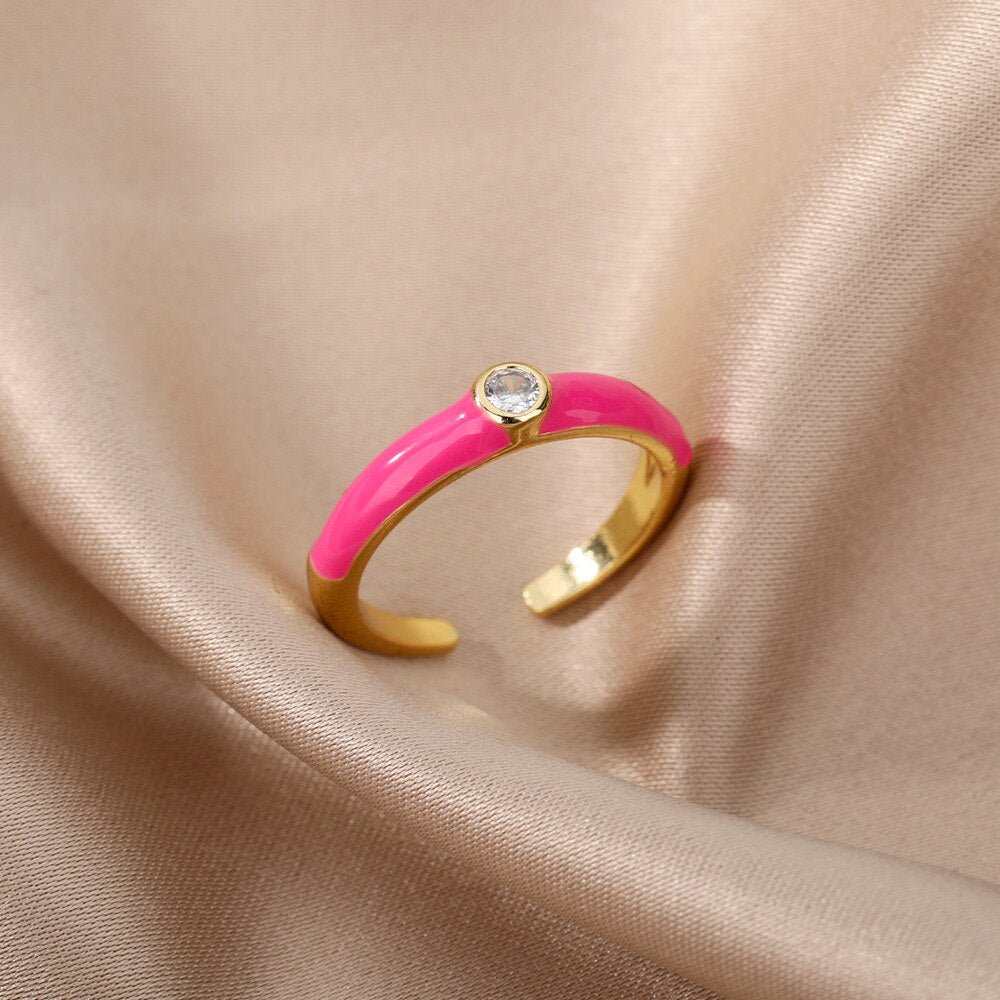 Multicolor Zircon Rings for Women Creative Paint Open Adjustable Ring Geometry Irregular 2023 Trend Couple Jewerly Accessories