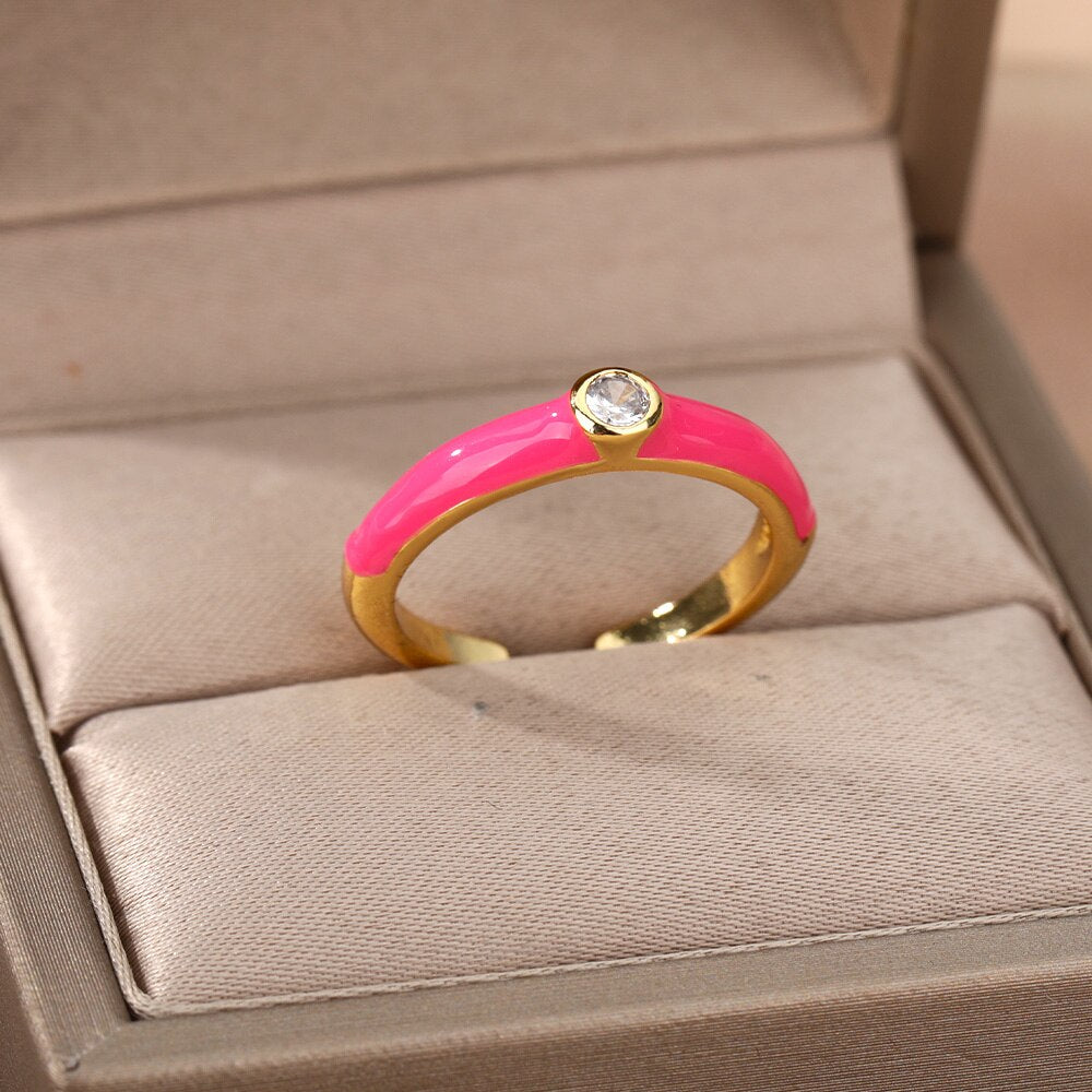 Multicolor Zircon Rings for Women Creative Paint Open Adjustable Ring Geometry Irregular 2023 Trend Couple Jewerly Accessories