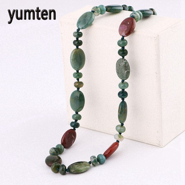 Multicolor necklace unique 8mm natural stone long tassel necklace women meditation necklace knotted pearl yoga necklace jewelry