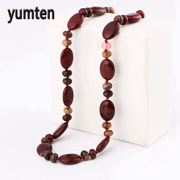 Multicolor necklace unique 8mm natural stone long tassel necklace women meditation necklace knotted pearl yoga necklace jewelry