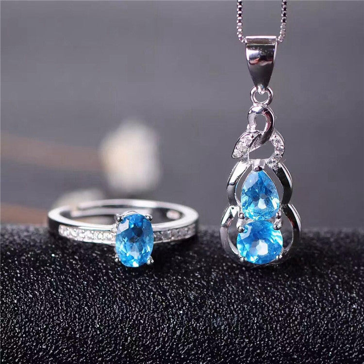 Multicolored jewelry natural TOPAZ 925 silver fashion ring pendant set fine jewelry