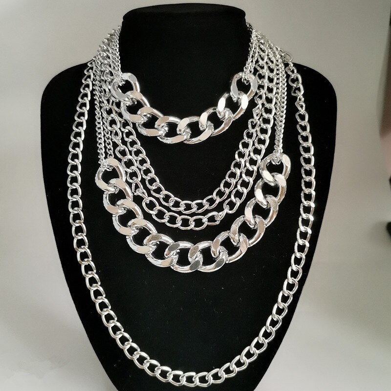 Multilayer Big Thick Gold Color Chain Choker Necklace Goth Hiphop Rock Halloween Grunge Emo Boho Necklaces For Women Men Jewelry