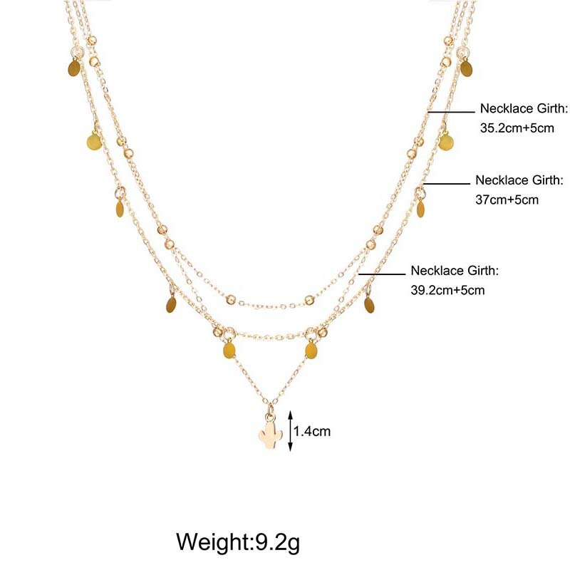 Multilayer Cactus Necklace Gold Silver Color Star Chain Necklaces for Women Bohemian Jewelry Accessories Friends Gift