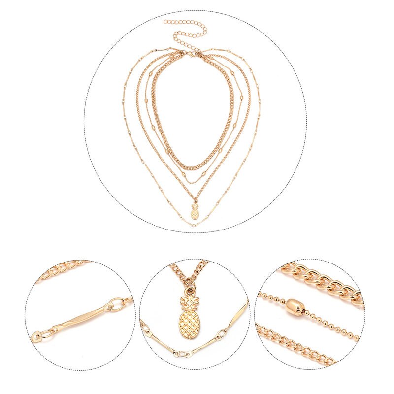 Multilayer Gold Color Chain Choker Necklaces For Women Ethnic Jewelry Punk Pineapple Pendant Necklace Femme Bijoux