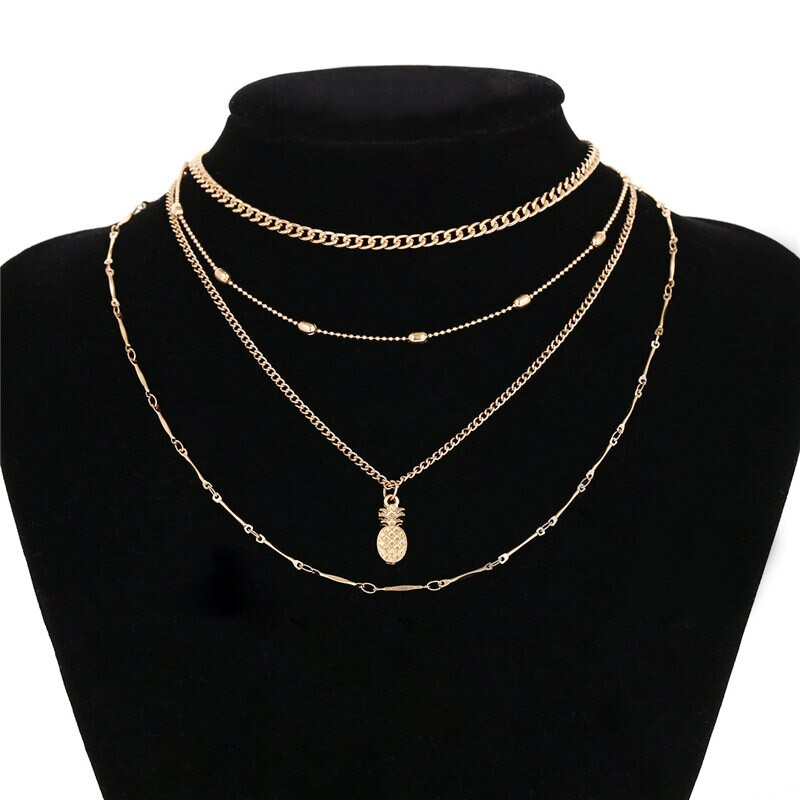 Multilayer Gold Color Chain Choker Necklaces For Women Ethnic Jewelry Punk Pineapple Pendant Necklace Femme Bijoux