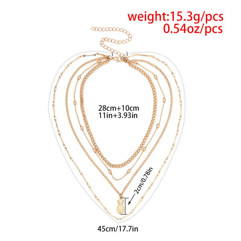 Multilayer Gold Color Chain Choker Necklaces For Women Ethnic Jewelry Punk Pineapple Pendant Necklace Femme Bijoux